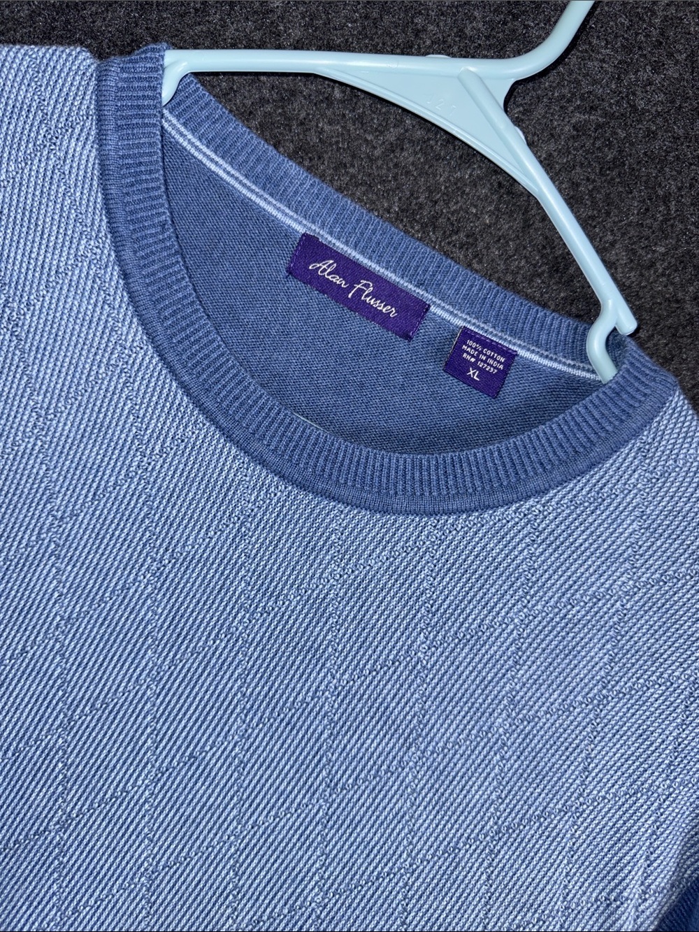 Alan Flusser Mens Blue Diamond Knit 100% Cotton Crew Neck Sweater XL